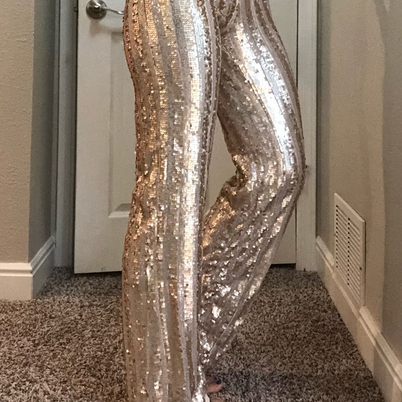 Blush & silver sequin pull on pants S - Picture 2 of 6